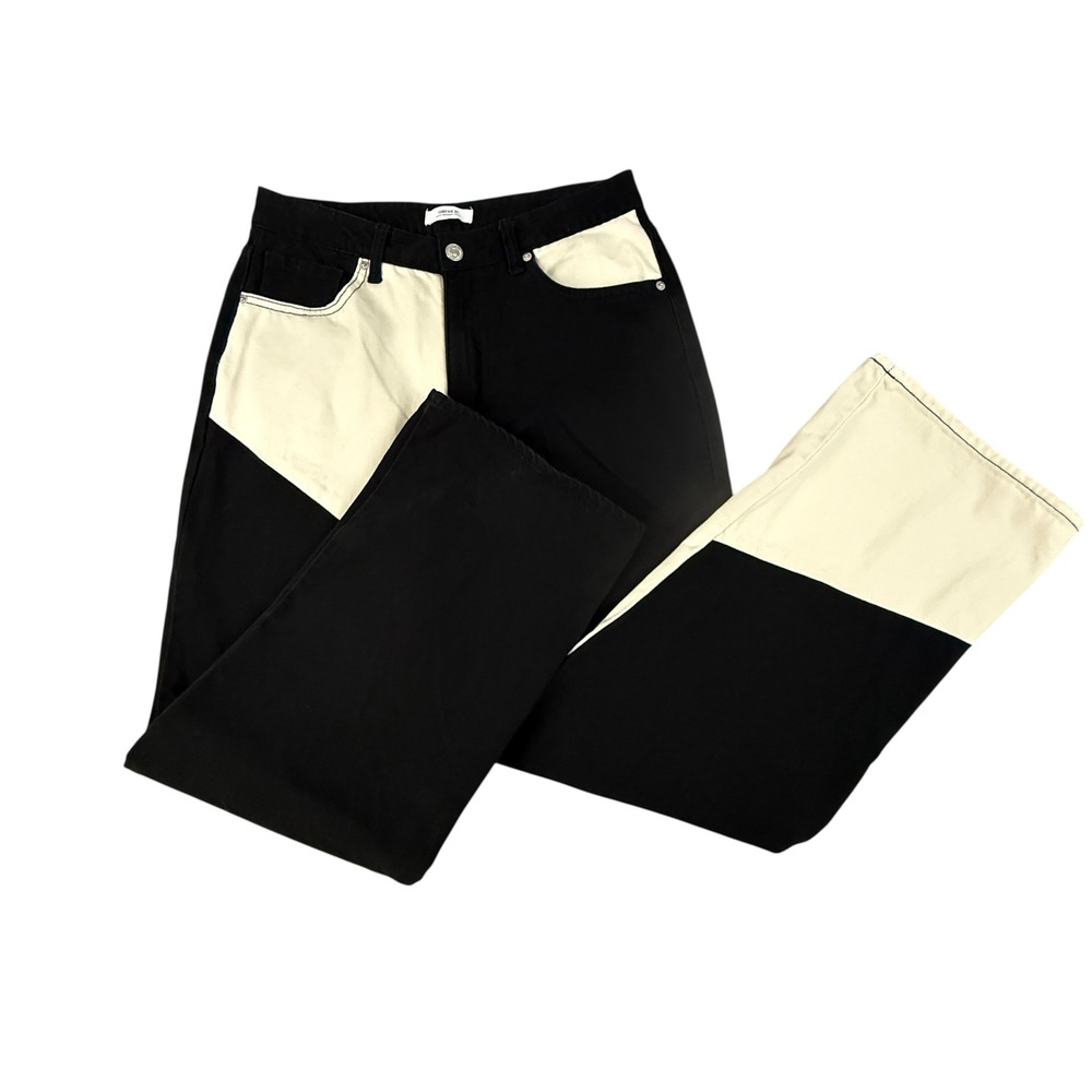 Forever 21 Premium Black Cream Colorblock Wide Leg High Rise Jeans Women's 8